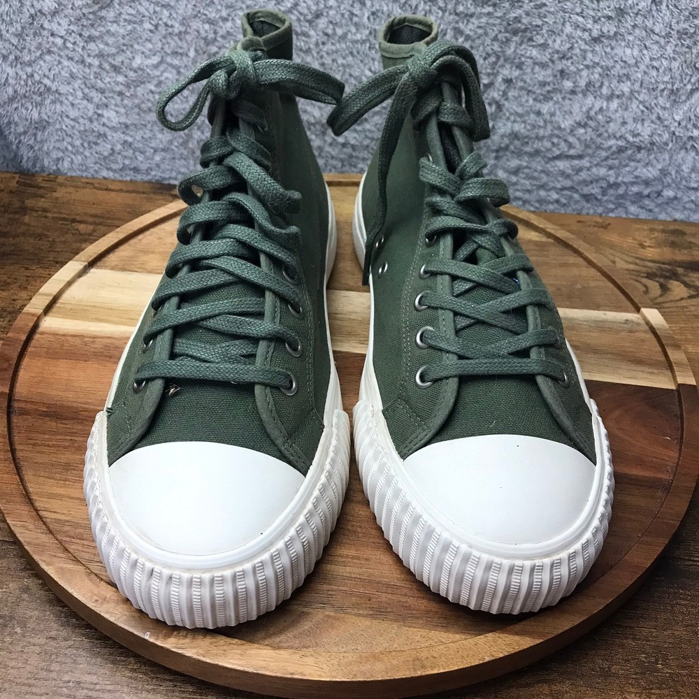 PF Flyers Center Hi Sneakers M 10 W 11.5 Olive Green Canvas High Top Shoes View 4